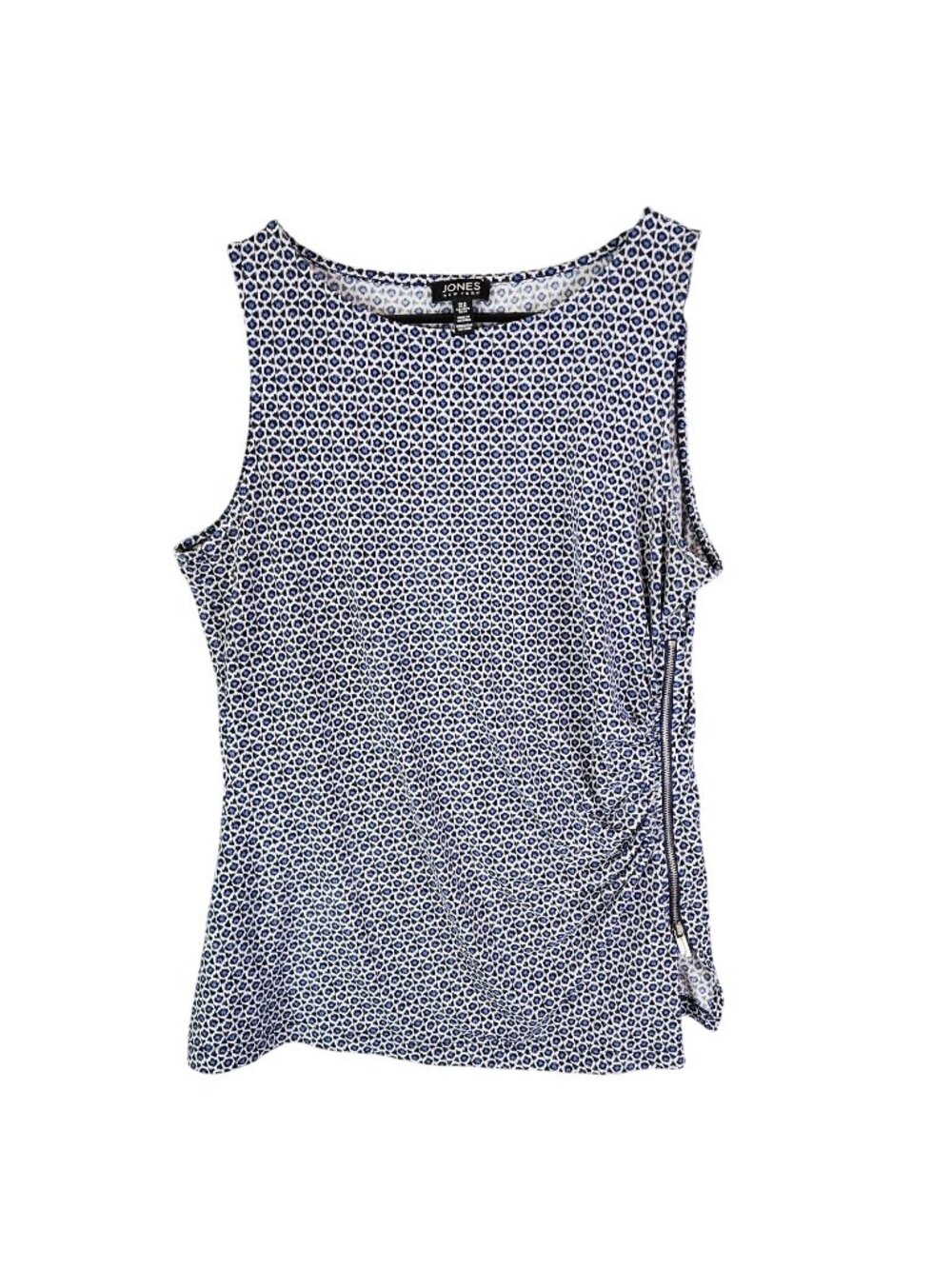 Womens Jones New York Blue Black Geometric Print Sleeveless Blouse Side Zip M